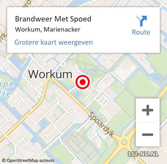 Locatie op kaart van de 112 melding: Brandweer Met Spoed Naar Workum, Marienacker op 27 december 2020 02:05