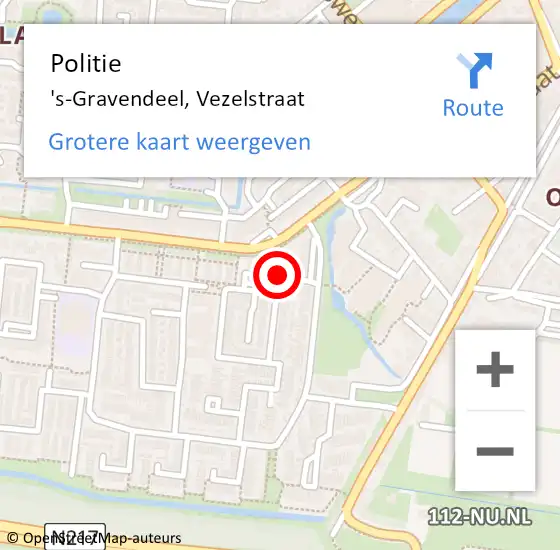Locatie op kaart van de 112 melding: Politie 's-Gravendeel, Vezelstraat op 27 december 2020 10:54