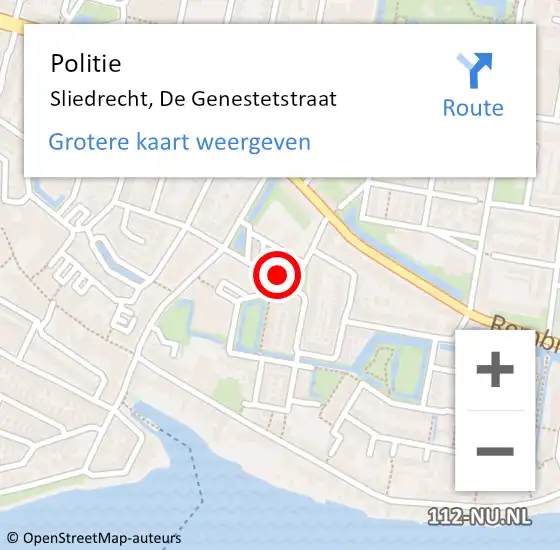 Locatie op kaart van de 112 melding: Politie Sliedrecht, De Genestetstraat op 27 december 2020 13:35