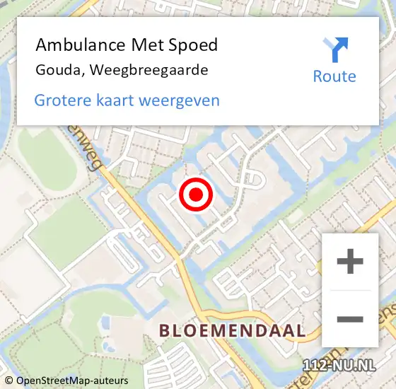 Locatie op kaart van de 112 melding: Ambulance Met Spoed Naar Gouda, Weegbreegaarde op 27 december 2020 17:58