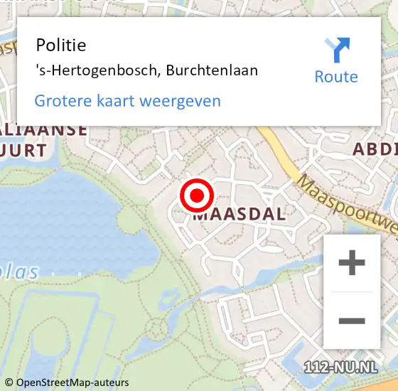 Locatie op kaart van de 112 melding: Politie 's-Hertogenbosch, Burchtenlaan op 28 december 2020 10:34