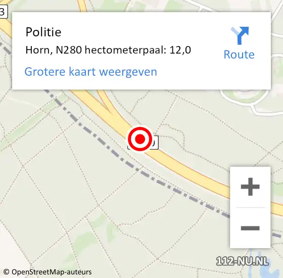 Locatie op kaart van de 112 melding: Politie Horn, N280 hectometerpaal: 12,0 op 29 december 2020 23:43