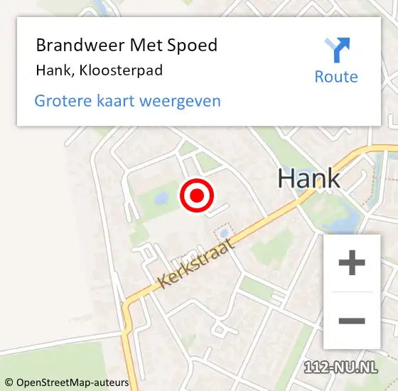 Locatie op kaart van de 112 melding: Brandweer Met Spoed Naar Hank, Kloosterpad op 30 december 2020 01:38