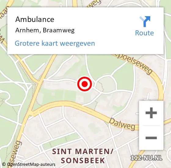 Locatie op kaart van de 112 melding: Ambulance Arnhem, Braamweg op 30 december 2020 10:06