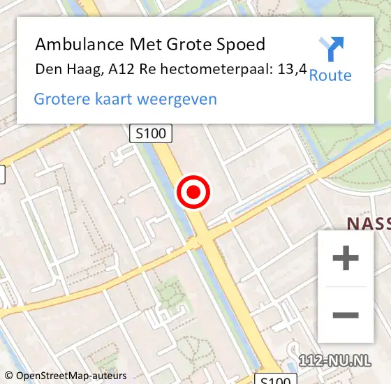 Locatie op kaart van de 112 melding: Ambulance Met Grote Spoed Naar Den Haag, A12 Re hectometerpaal: 13,4 op 30 december 2020 22:07