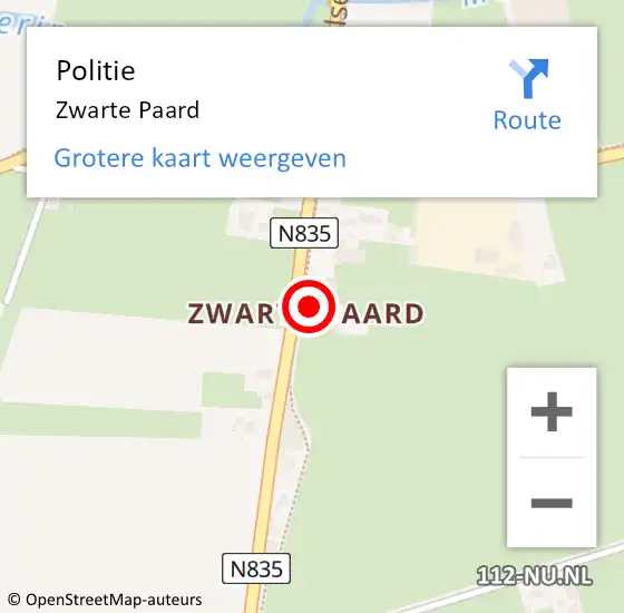 Locatie op kaart van de 112 melding: Politie Zwarte Paard op 31 december 2020 13:58