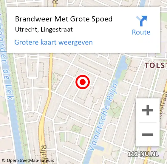 Locatie op kaart van de 112 melding: Brandweer Met Grote Spoed Naar Utrecht, Lingestraat op 1 januari 2021 01:36