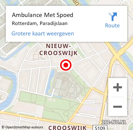 Locatie op kaart van de 112 melding: Ambulance Met Spoed Naar Rotterdam, Paradijslaan op 1 januari 2021 02:00