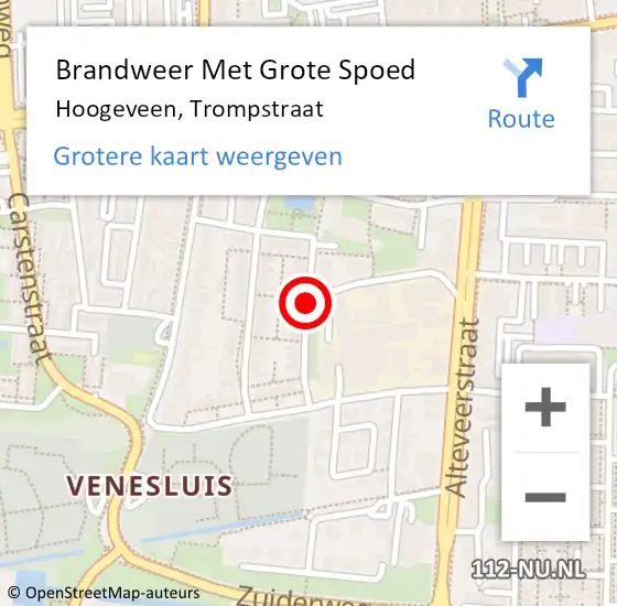 Locatie op kaart van de 112 melding: Brandweer Met Grote Spoed Naar Hoogeveen, Trompstraat op 1 januari 2021 04:14
