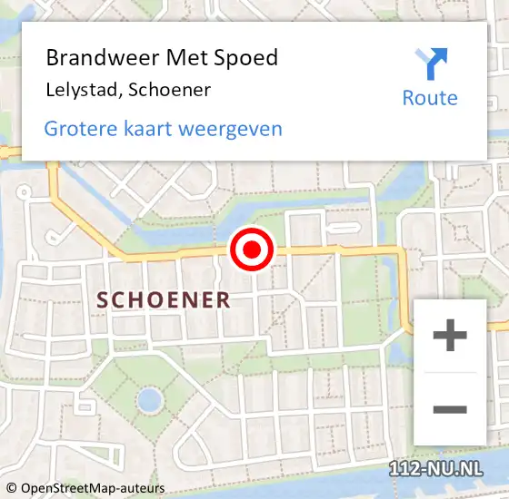 Locatie op kaart van de 112 melding: Brandweer Met Spoed Naar Lelystad, Schoener op 3 januari 2021 13:29