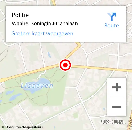 Locatie op kaart van de 112 melding: Politie Waalre, Koningin Julianalaan op 4 januari 2021 08:57