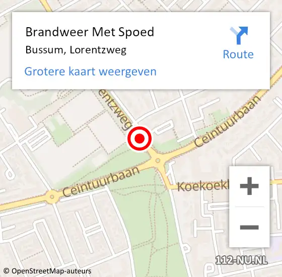 Locatie op kaart van de 112 melding: Brandweer Met Spoed Naar Bussum, Lorentzweg op 4 januari 2021 16:01