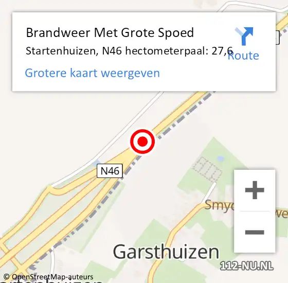 Locatie op kaart van de 112 melding: Brandweer Met Grote Spoed Naar Startenhuizen, N46 hectometerpaal: 27,6 op 29 mei 2014 17:51