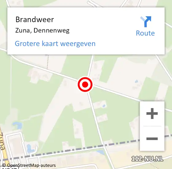 Locatie op kaart van de 112 melding: Brandweer Zuna, Dennenweg op 5 januari 2021 01:42