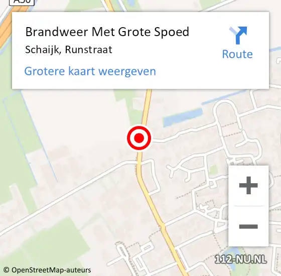 Locatie op kaart van de 112 melding: Brandweer Met Grote Spoed Naar Schaijk, Runstraat op 6 januari 2021 11:01