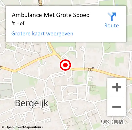 Locatie op kaart van de 112 melding: Ambulance Met Grote Spoed Naar 't Hof op 6 januari 2021 16:48