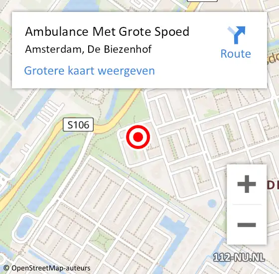Locatie op kaart van de 112 melding: Ambulance Met Grote Spoed Naar Amsterdam, De Biezenhof op 6 januari 2021 20:33