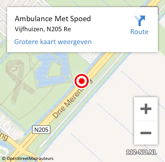 Locatie op kaart van de 112 melding: Ambulance Met Spoed Naar Vijfhuizen, N205 Re op 7 januari 2021 09:12