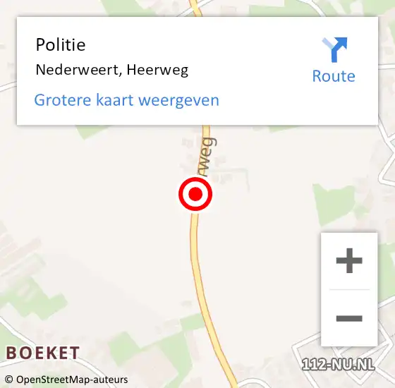 Locatie op kaart van de 112 melding: Politie Nederweert, Heerweg op 7 januari 2021 09:46