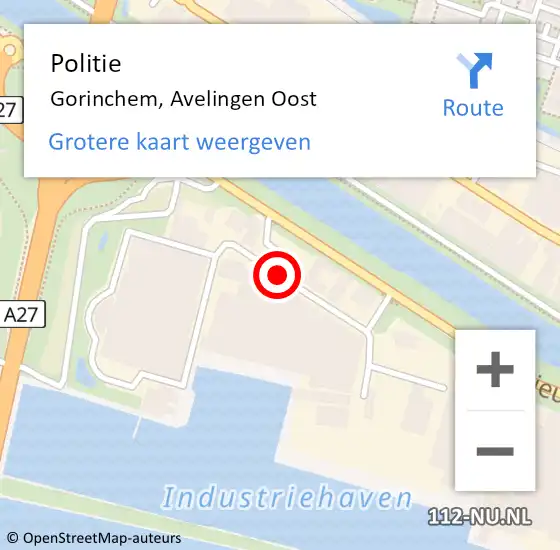 Locatie op kaart van de 112 melding: Politie Gorinchem, Avelingen Oost op 7 januari 2021 09:57