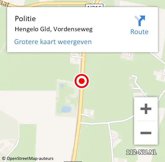 Locatie op kaart van de 112 melding: Politie Hengelo Gld, Vordenseweg op 7 januari 2021 11:48