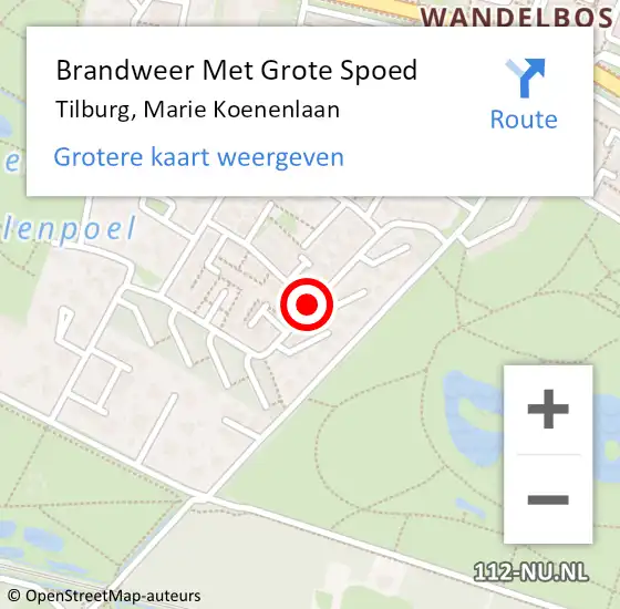 Locatie op kaart van de 112 melding: Brandweer Met Grote Spoed Naar Tilburg, Marie Koenenlaan op 7 januari 2021 14:29