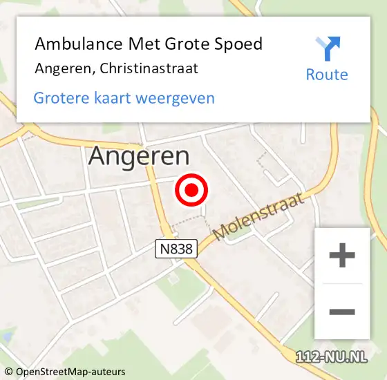 Locatie op kaart van de 112 melding: Ambulance Met Grote Spoed Naar Angeren, Christinastraat op 8 januari 2021 13:41