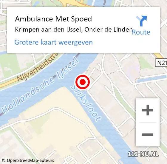 Locatie op kaart van de 112 melding: Ambulance Met Spoed Naar Krimpen aan den IJssel, Onder de Linden op 30 mei 2014 08:26