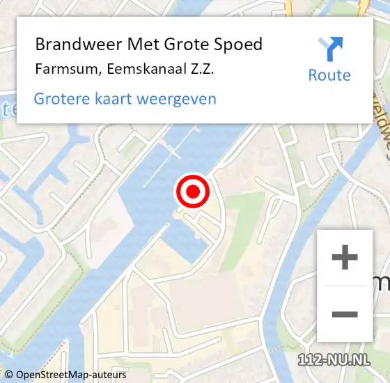 Locatie op kaart van de 112 melding: Brandweer Met Grote Spoed Naar Farmsum, Eemskanaal Z.Z. op 8 januari 2021 22:05
