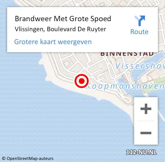 Locatie op kaart van de 112 melding: Brandweer Met Grote Spoed Naar Vlissingen, Boulevard De Ruyter op 8 januari 2021 22:50