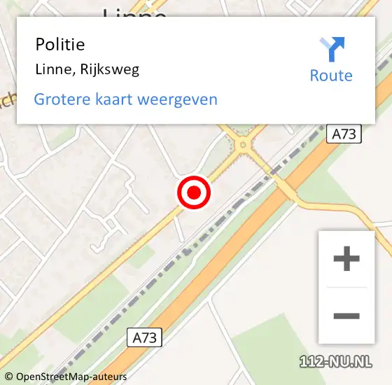 Locatie op kaart van de 112 melding: Politie Linne, Rijksweg op 9 januari 2021 01:26