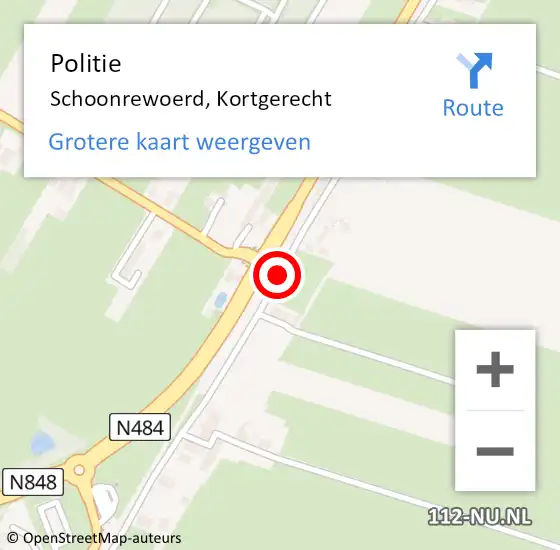 Locatie op kaart van de 112 melding: Politie Schoonrewoerd, Kortgerecht op 9 januari 2021 10:43