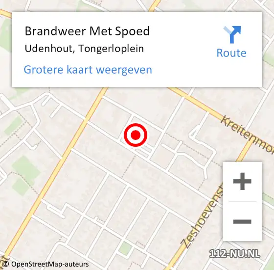 Locatie op kaart van de 112 melding: Brandweer Met Spoed Naar Udenhout, Tongerloplein op 9 januari 2021 20:36