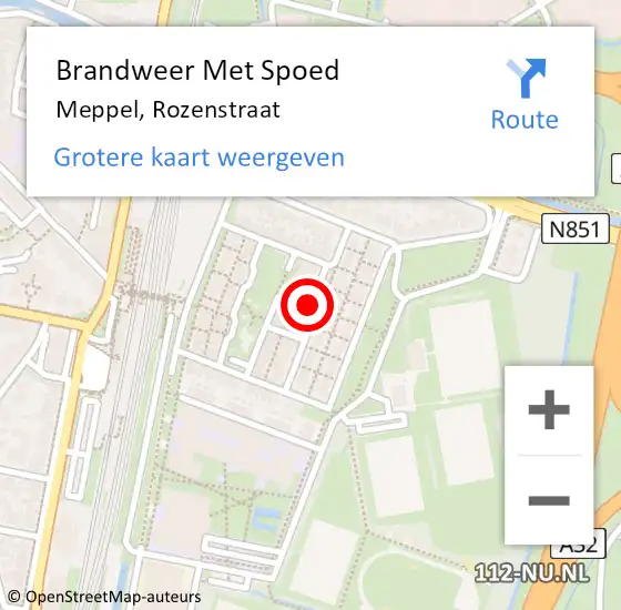 Locatie op kaart van de 112 melding: Brandweer Met Spoed Naar Meppel, Rozenstraat op 9 januari 2021 21:13