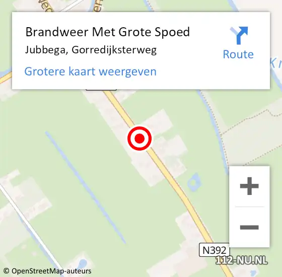Locatie op kaart van de 112 melding: Brandweer Met Grote Spoed Naar Jubbega, Gorredijksterweg op 9 januari 2021 22:34