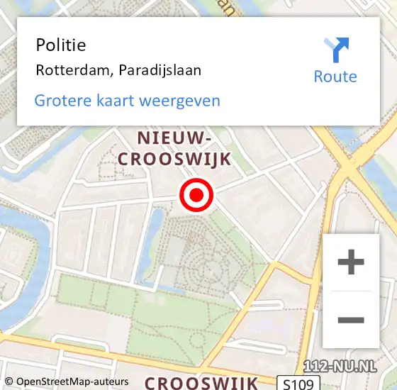 Locatie op kaart van de 112 melding: Politie Rotterdam, Paradijslaan op 10 januari 2021 15:51