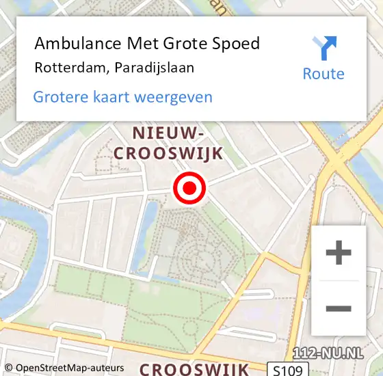 Locatie op kaart van de 112 melding: Ambulance Met Grote Spoed Naar Rotterdam, Paradijslaan op 10 januari 2021 15:53