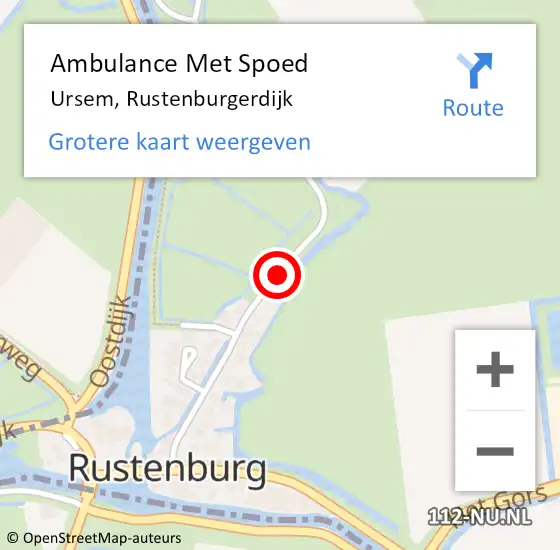 Locatie op kaart van de 112 melding: Ambulance Met Spoed Naar Ursem, Rustenburgerdijk op 10 januari 2021 18:04