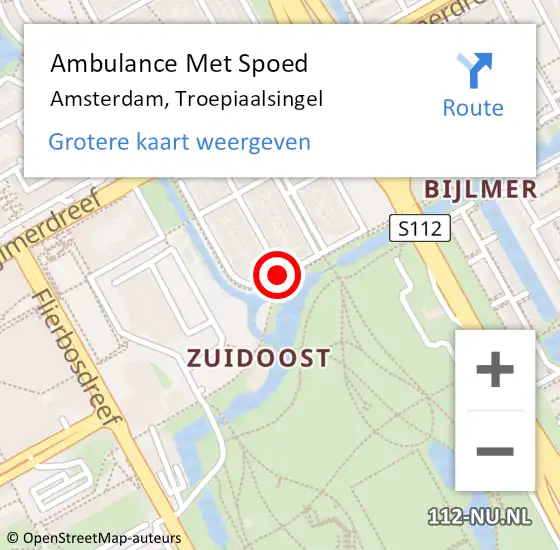 Locatie op kaart van de 112 melding: Ambulance Met Spoed Naar Amsterdam, Troepiaalsingel op 10 januari 2021 22:59