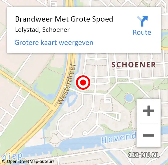 Locatie op kaart van de 112 melding: Brandweer Met Grote Spoed Naar Lelystad, Schoener op 11 januari 2021 17:00