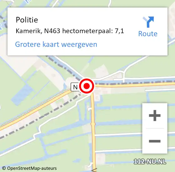 Locatie op kaart van de 112 melding: Politie Kamerik, N463 hectometerpaal: 7,1 op 30 mei 2014 13:25