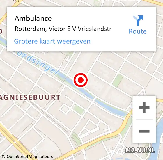 Locatie op kaart van de 112 melding: Ambulance Rotterdam, Victor E V Vrieslandstr op 12 januari 2021 13:27
