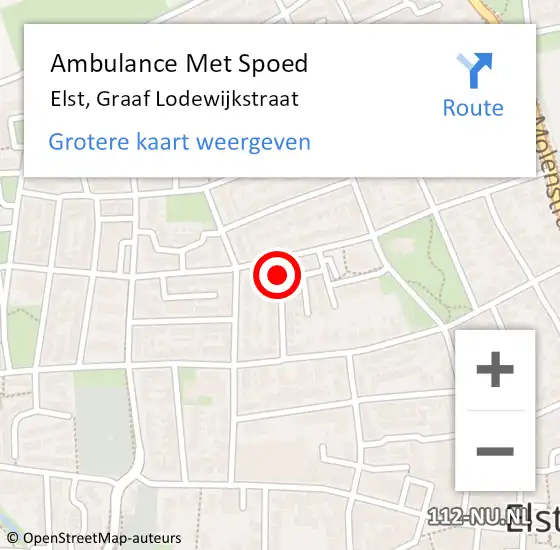 Locatie op kaart van de 112 melding: Ambulance Met Spoed Naar Elst, Graaf Lodewijkstraat op 12 januari 2021 19:24