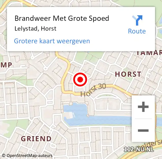 Locatie op kaart van de 112 melding: Brandweer Met Grote Spoed Naar Lelystad, Horst op 13 januari 2021 04:21