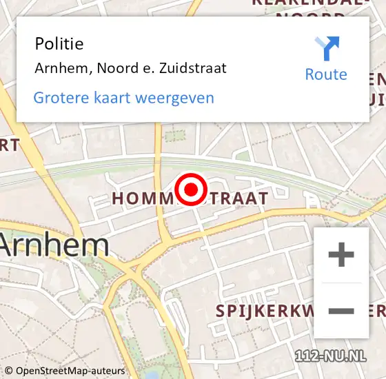Locatie op kaart van de 112 melding: Politie Arnhem, Noord e. Zuidstraat op 13 januari 2021 17:04