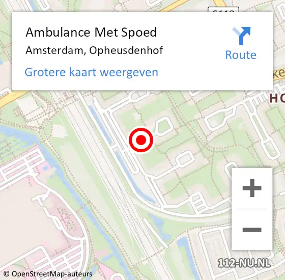 Locatie op kaart van de 112 melding: Ambulance Met Spoed Naar Amsterdam, Opheusdenhof op 13 januari 2021 22:40