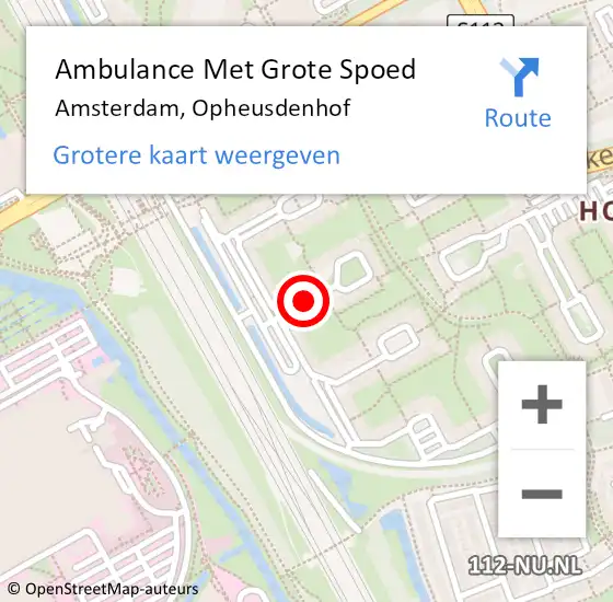 Locatie op kaart van de 112 melding: Ambulance Met Grote Spoed Naar Amsterdam, Opheusdenhof op 13 januari 2021 22:45