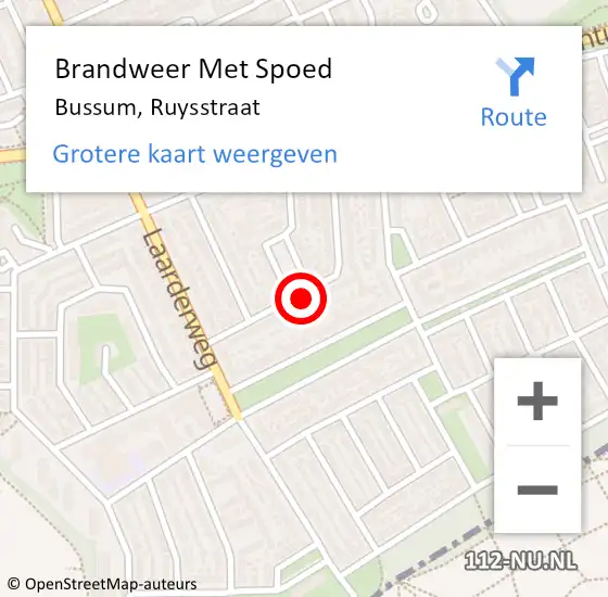Locatie op kaart van de 112 melding: Brandweer Met Spoed Naar Bussum, Ruysstraat op 14 januari 2021 00:18