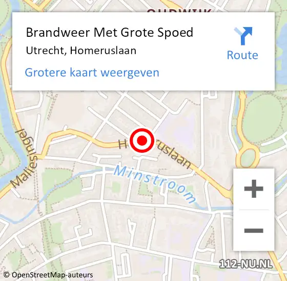 Locatie op kaart van de 112 melding: Brandweer Met Grote Spoed Naar Utrecht, Homeruslaan op 14 januari 2021 06:34
