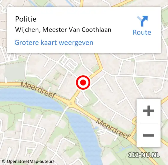 Locatie op kaart van de 112 melding: Politie Wijchen, Meester Van Coothlaan op 14 januari 2021 07:59
